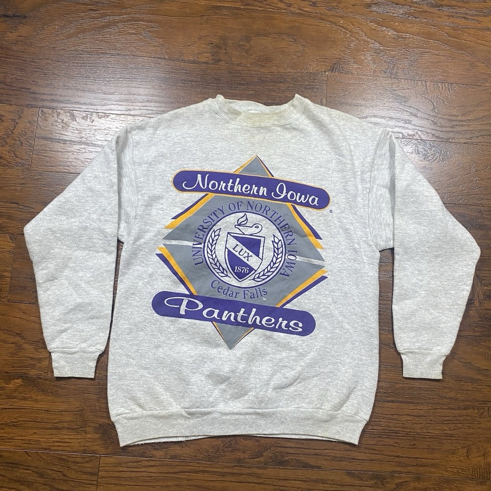 Vintage Tultex Northern Iowa Panthers Sweatshirt Gray Medium Made in USA UNI